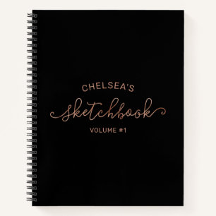 Roos Gold Black Script Calligraphy Name Sketchbook Notitieboek