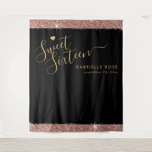 Roos Gold Black Sweet 16 Glitter Confetti Backdrop Wandkleed