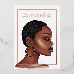 Roos Gold Black Woman Birthday Folie Uitnodiging