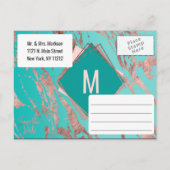 Roos Gold Blauwgroen Green Marble Diamond Save Dat Aankondigingskaart (Achterkant)