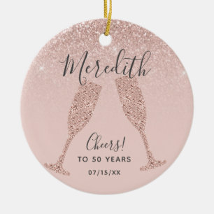Roos Gold Blush 50th Birthday met geboortedatum Keramisch Ornament