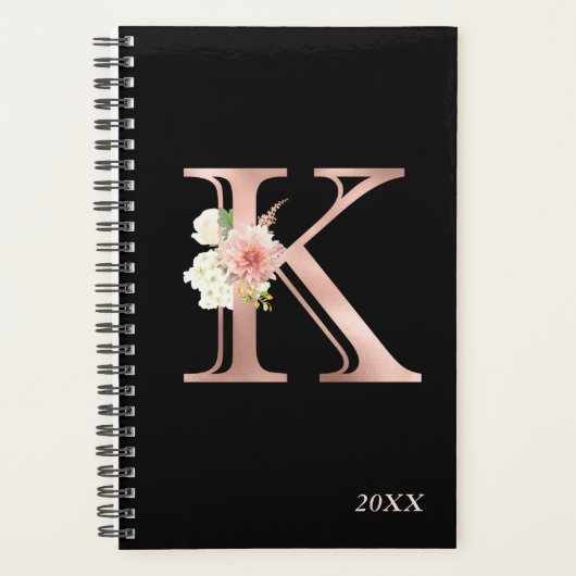 Roos Gold Blush Bloemen Jaarlijks Monogram Letter  Planner (Voorkant)