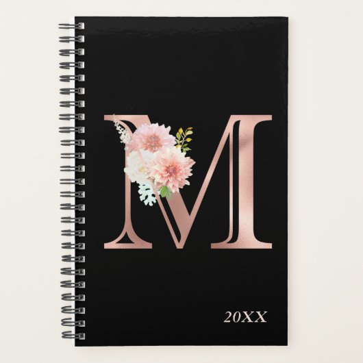 Roos Gold Blush Bloemen Jaarlijks Monogram Letter  Planner (Voorkant)