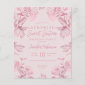 Roos Gold Blush Bloemen VERRASSING Sweet 16 Invite (Voorkant)