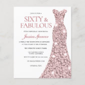 Roos Gold Blush Dress 60th Birthday Budget Invite (Voorkant)