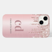 Roos Gold Blush Druppels Monogram Naam Case-Mate iPhone Case (Achterkant (horizontaal))