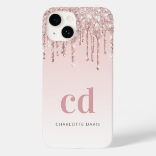 Roos Gold Blush Druppels Monogram Naam Case-Mate iPhone 14 Hoesje