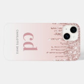 Roos Gold Blush Druppels Monogram Naam Case-Mate iPhone Case (Achterkant (horizontaal))