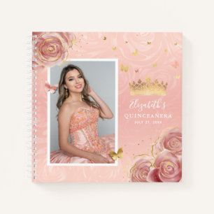 Roos Gold Blush Elegant Photo Quinceanera Guest Notitieboek