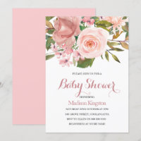 Roos Gold & Blush Flowers Baby shower Uitnodigen