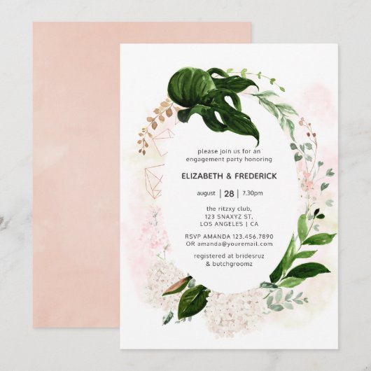 Roos Gold & Blush Geometric Greenery Verloving Kaart (Voorkant / Achterkant)