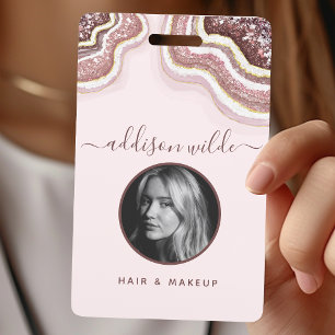 Roos Gold Blush Glitter Agate Geode Luxe ID Badge