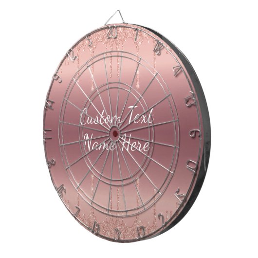 Roos Gold Blush Glitter Custom Text Dart Board Dartbord (Voorkant Rechts)