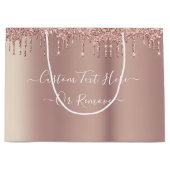 Roos Gold Blush Glitter Custom Text Gift Bag Groot Cadeauzakje (Voorkant)