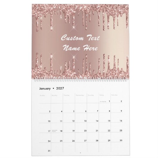 Roos Gold Blush Glitter Custom Text Gift Calendar Kalender (Jan 2027)