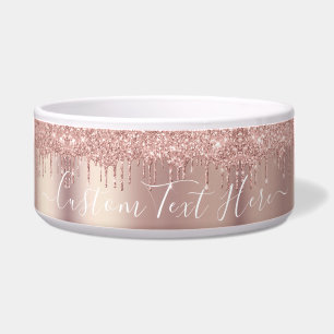 Roos Gold Blush Glitter Custom Text Pet Bowl Voerbakje