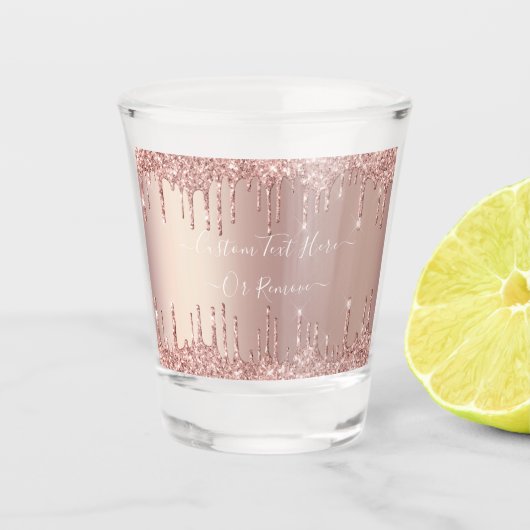 Roos Gold Blush Glitter Custom Text Shot Glass Shot Glas (Voorkant)