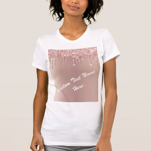 Roos Gold Blush Glitter Custom Text T-Shirt Gift