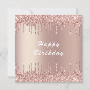 Roos Gold Blush Glitter Drift Happy Birthday Kaart
