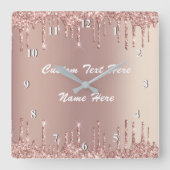 Roos Gold Blush Glitter Drift Jouw tekst wandklok Vierkante Klok (Voorkant)