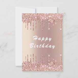 Roos Gold Blush Glitter Drift Luxury Birthday Kaar Kaart