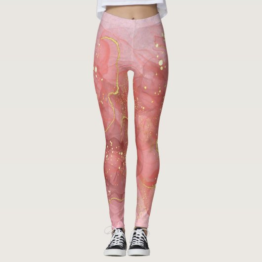 Roos Gold Blush Glitter Drip Leggings (Voorkant)