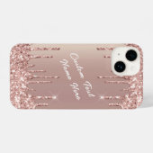 Roos Gold Blush Glitter Drivers Aangepaste tekstna iPhone Hoesje (Achterkant horizontaal)