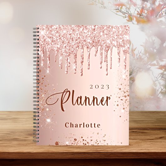Roos Gold Blush Glitter Druppels Monogram Naam 202 Planner