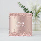 Roos Gold Blush Glitter Happy Birthday Kaart (Staand voorkant)