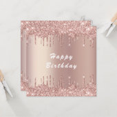 Roos Gold Blush Glitter Happy Birthday Kaart (Voorkant / Achterkant in situ)