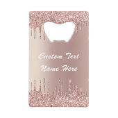 Roos Gold Blush Glitter Jouw tekst Bottle Open Kredietkaart Flessenopener (Voorkant)