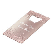 Roos Gold Blush Glitter Jouw tekst Bottle Open Kredietkaart Flessenopener (Voorkant Gekanteld)