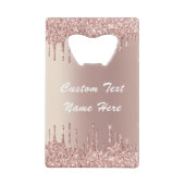 Roos Gold Blush Glitter Jouw tekst Bottle Open Kredietkaart Flessenopener (Achterkant)