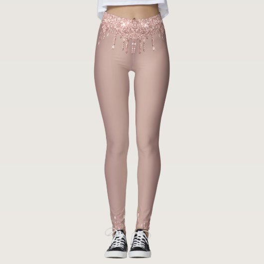 Roos Gold Blush Glitter Sparkle Drift Chic Dance Leggings (Voorkant)