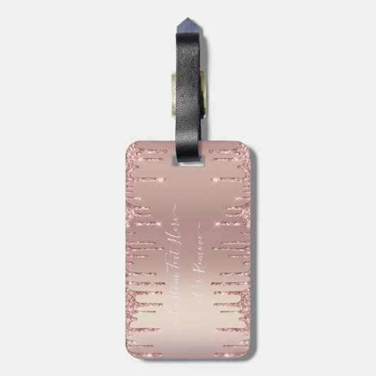 Roos Gold Blush glitter Sparkle Drift Custom Text Bagagelabel (Achterkant verticaal)