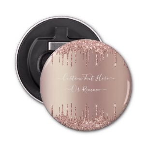 Roos Gold Blush glitter Sparkle Drift Custom Text Button Flesopener