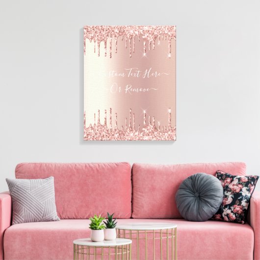Roos Gold Blush glitter Sparkle Drift Custom Text Canvas Afdruk (Insitu (Woonkamer))