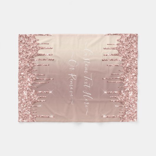 Roos Gold Blush glitter Sparkle Drift Custom Text Fleece Deken (Voorkant (Horizontaal))