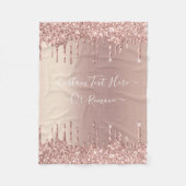 Roos Gold Blush glitter Sparkle Drift Custom Text Fleece Deken (Voorkant)