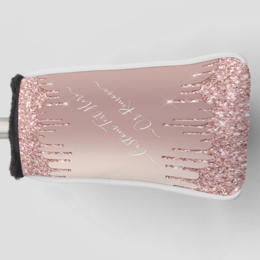 Roos Gold Blush glitter Sparkle Drift Custom Text Golfheadcover (Voorkant)
