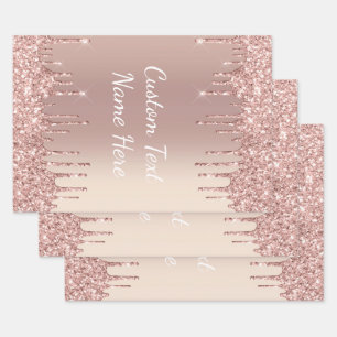 Roos Gold Blush glitter Sparkle Drift Custom Text Inpakpapier Vel