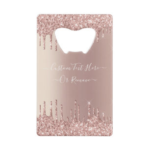 Roos Gold Blush glitter Sparkle Drift Custom Text Kredietkaart Flessenopener
