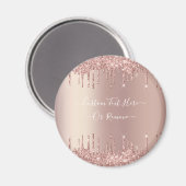 Roos Gold Blush glitter Sparkle Drift Custom Text Magneet (Voorkant / Achterkant)