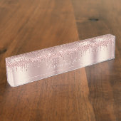 Roos Gold Blush glitter Sparkle Drift Custom Text Naambordje (Zijkant)