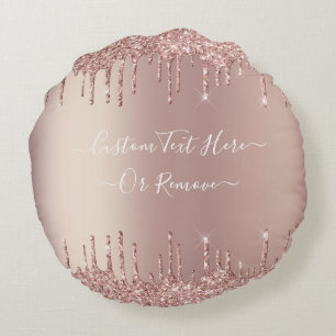 Roos Gold Blush glitter Sparkle Drift Custom Text Rond Kussen