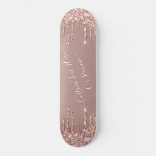 Roos Gold Blush glitter Sparkle Drift Custom Text Skateboard