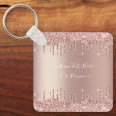 Roos Gold Blush glitter Sparkle Drift Custom Text Sleutelhanger (Voorkant)