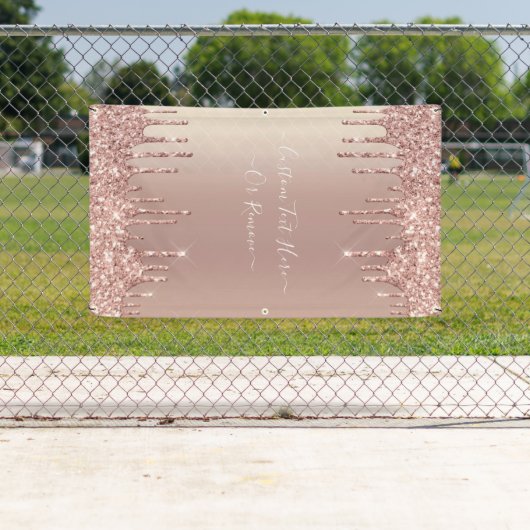 Roos Gold Blush glitter Sparkle Drift Custom Text Spandoek (Insitu)