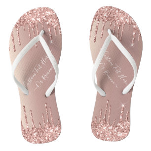 Roos Gold Blush glitter Sparkle Drift Custom Text Teenslippers