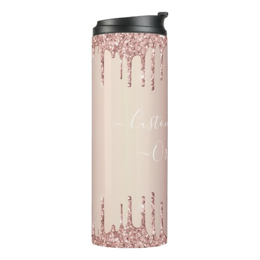 Roos Gold Blush glitter Sparkle Drift Custom Text Thermosbeker (Gedraaid links)